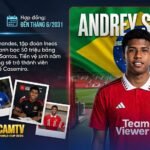 Hình ảnh tiền vệ Andrey Santos chính thức gia nhập Manchester United với bản hợp đồng 50 triệu bảng, đồ họa tóm tắt hồ sơ tân binh cập nhật bởi Thapcamtv.