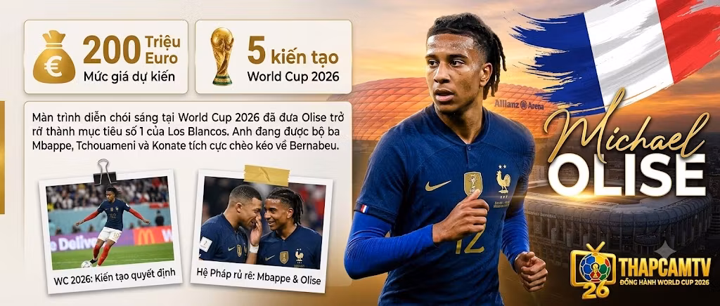 Thương vụ chuyển nhượng Real Madrid chiêu mộ Michael Olise từ Bayern Munich với mức giá 200 triệu Euro - Tin tức cập nhật từ Thapcamtv.